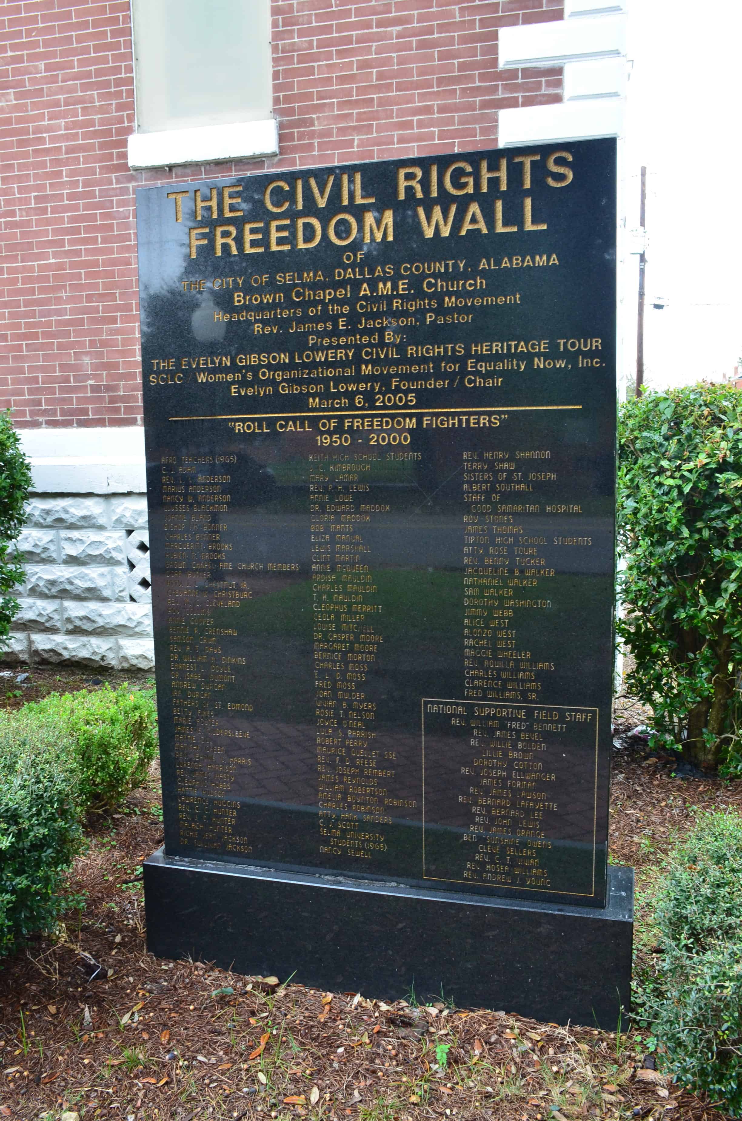 Civil Rights Freedom Wall at Brown Chapel A.M.E. Church in Selma, Alabama