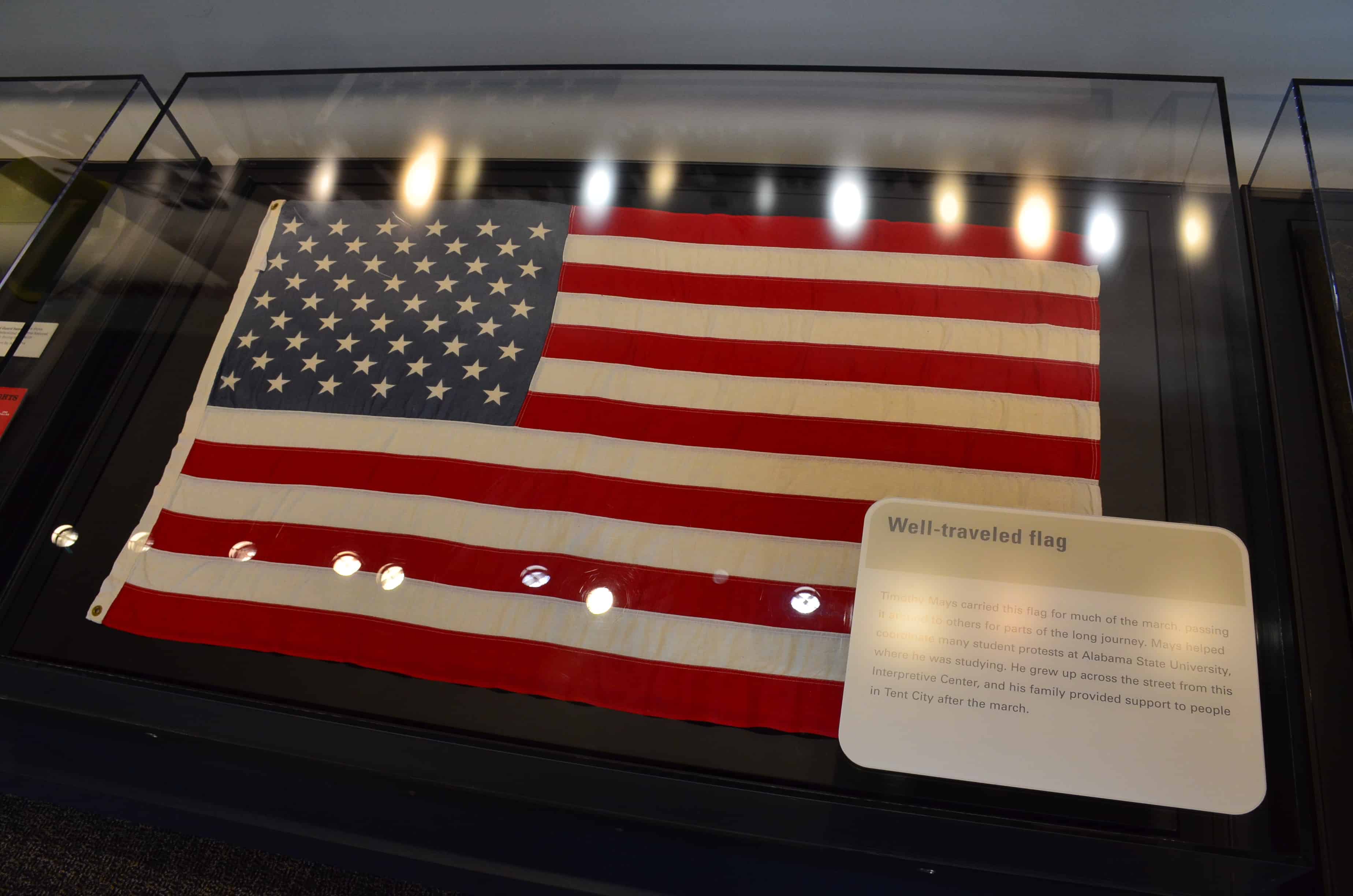 A flag carried during the march at the Lowndes Interpretive Center on the Selma to Montgomery National Historic Trail in Alabama