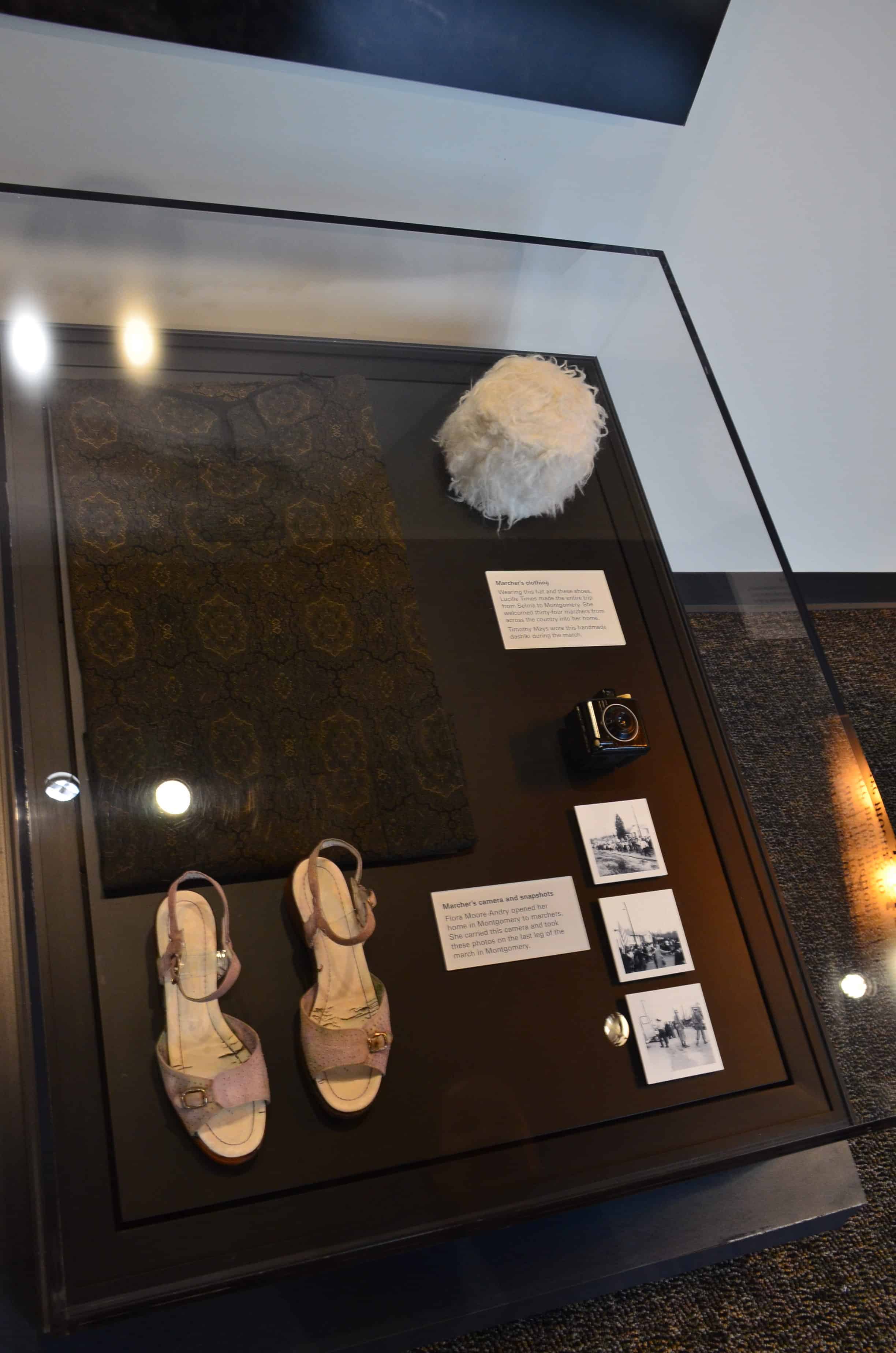 Marcher's clothing and camera at the Lowndes Interpretive Center on the Selma to Montgomery National Historic Trail in Alabama