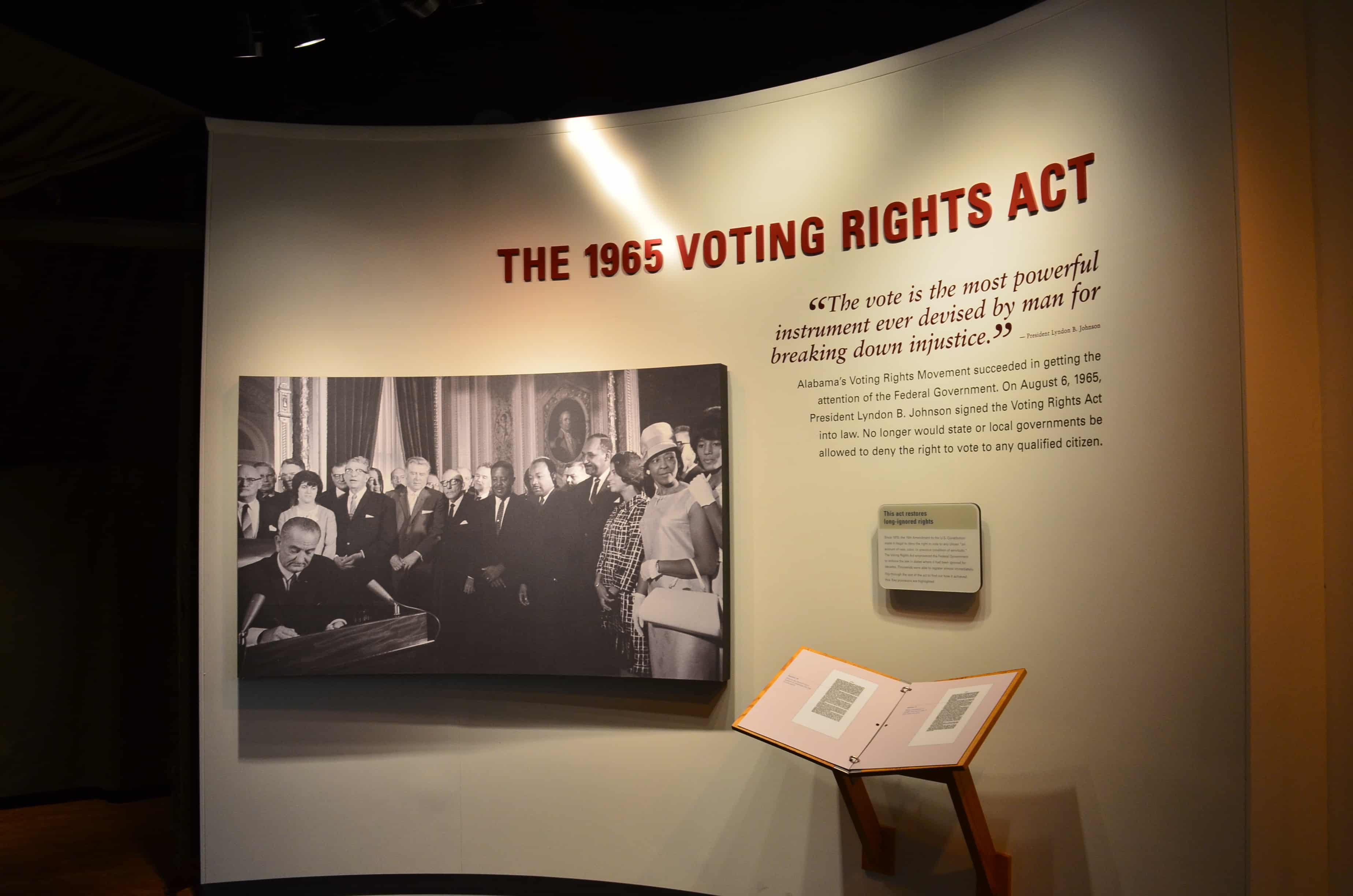1965 Voting Rights Act at the Lowndes Interpretive Center on the Selma to Montgomery National Historic Trail in Alabama
