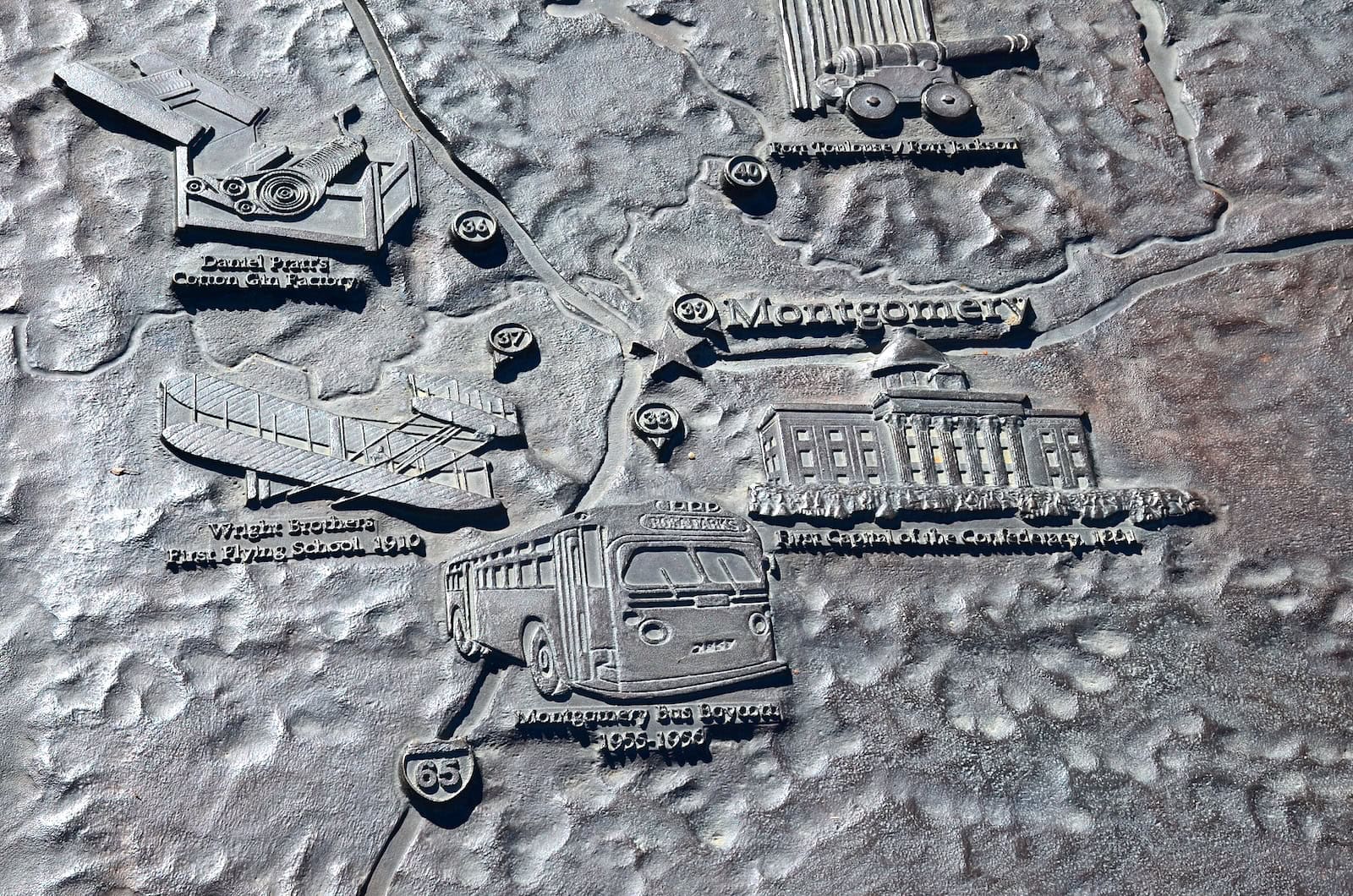 Montgomery on the relief map of Alabama in Montgomery, Alabama