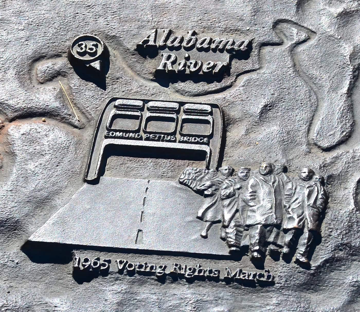 Selma on the relief map of Alabama