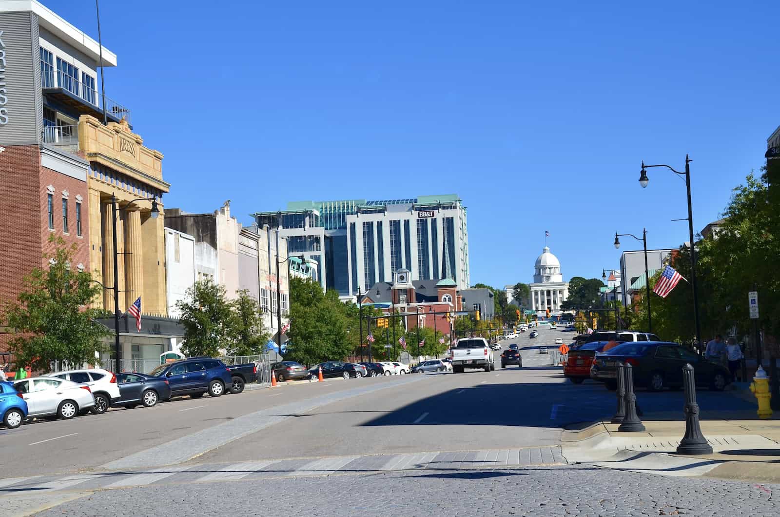 Looking down Dexter Avenue from Court Square in Montgomery, Alabama