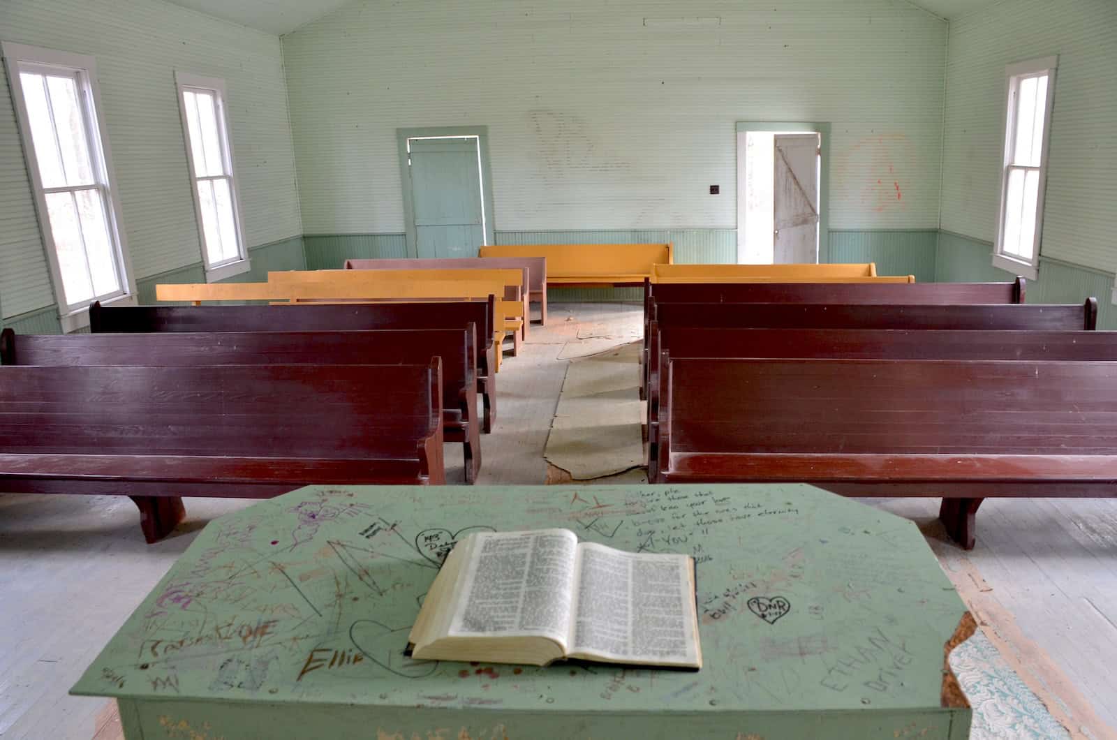 Inside the Mammoth Cave Baptist Church at Mammoth Cave National Park in Kentucky