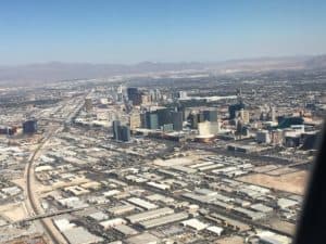Las Vegas after taking off from McCarran International Airport in Las Vegas, Nevada