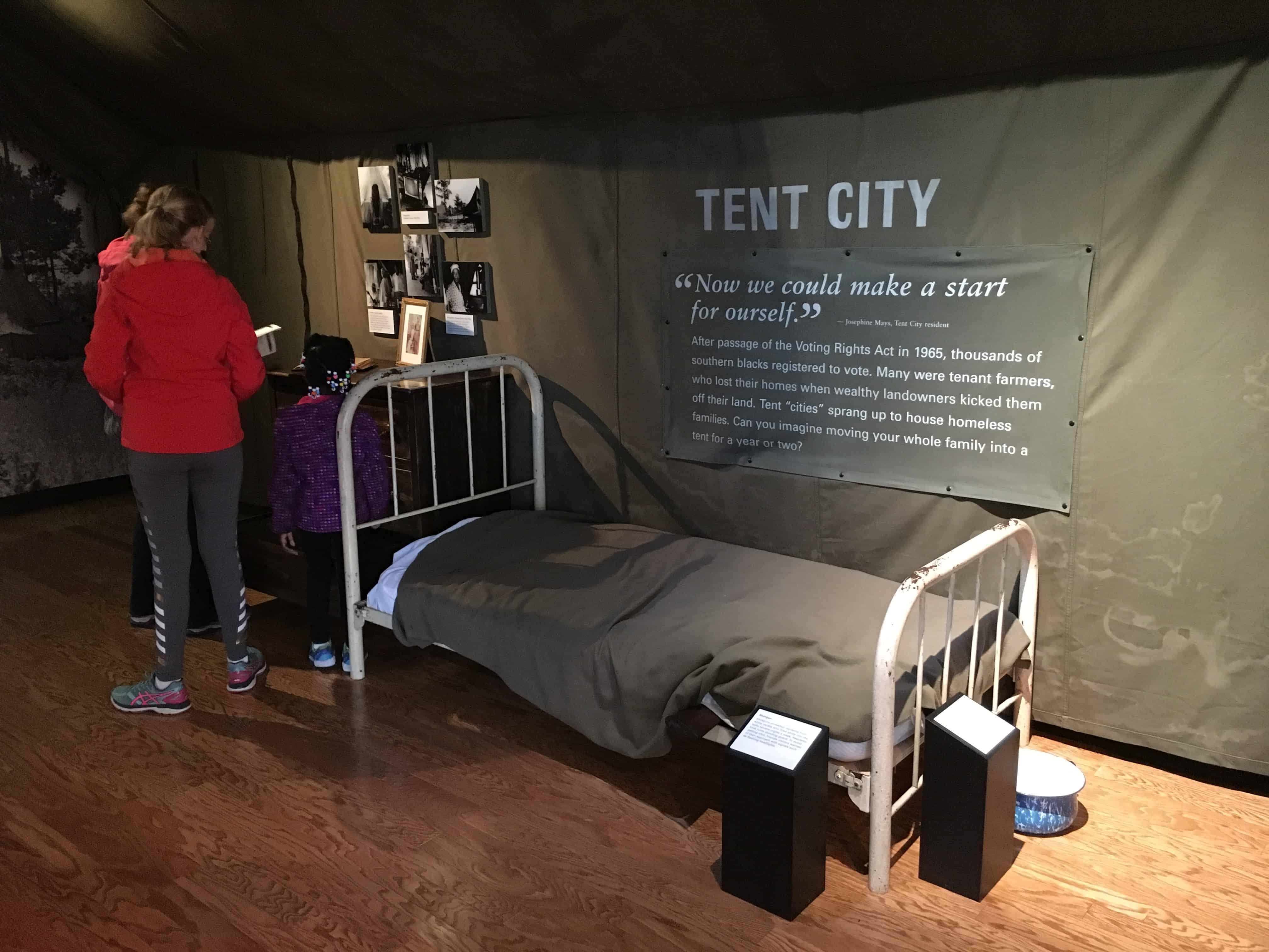 Tent city exhibit at the Lowndes Interpretive Center on the Selma to Montgomery National Historic Trail in Alabama