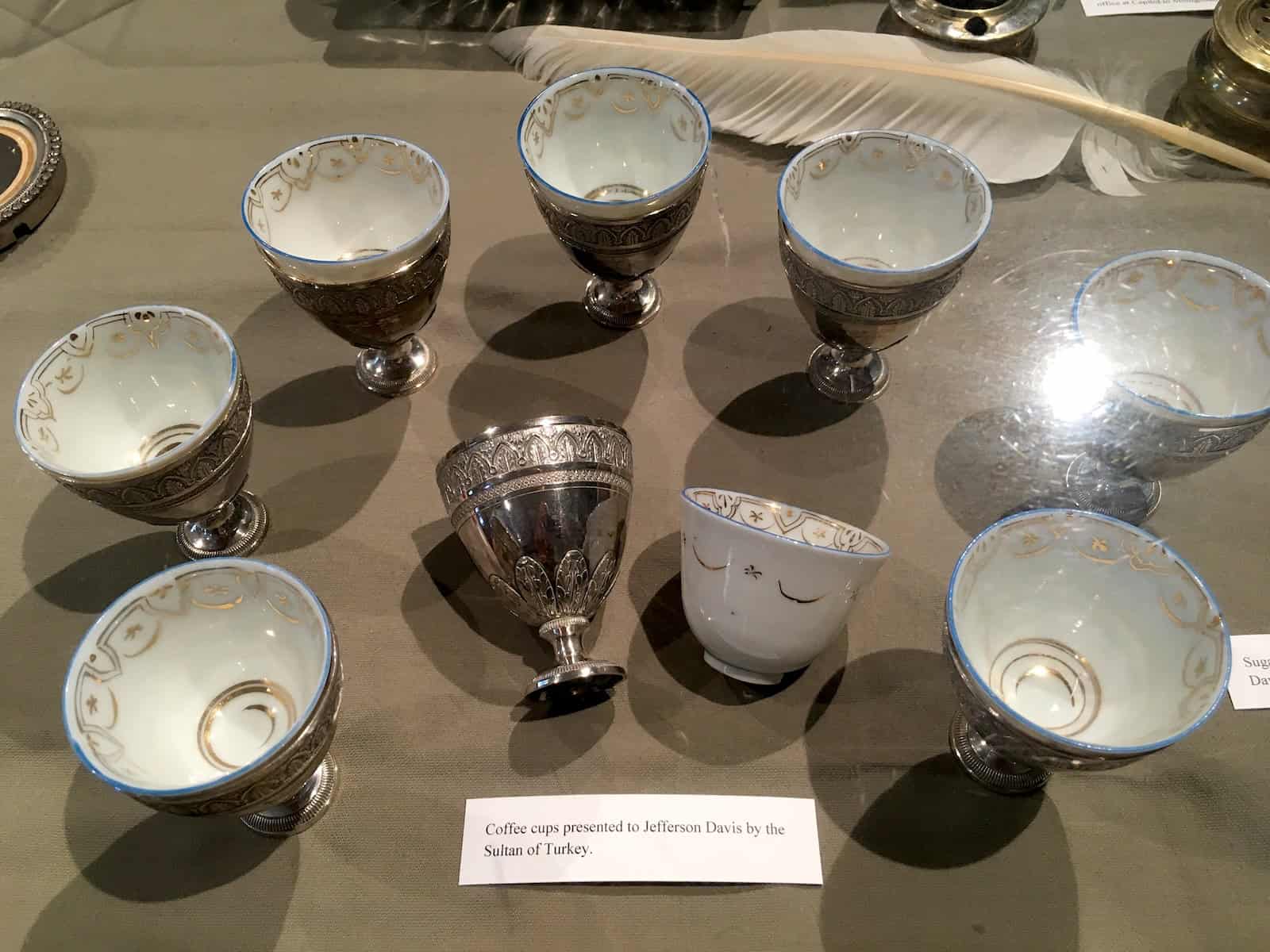 Coffee cups from the Ottoman Sultan at the First White House of the Confederacy in Montgomery, Alabama