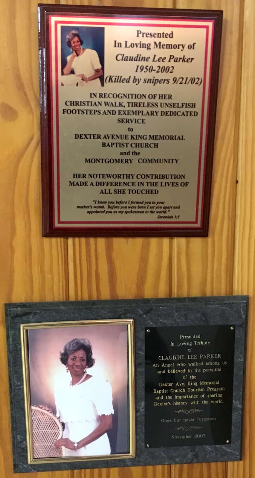 Memorial to Claudine Lee Parker at Dexter Avenue King Memorial Baptist Church