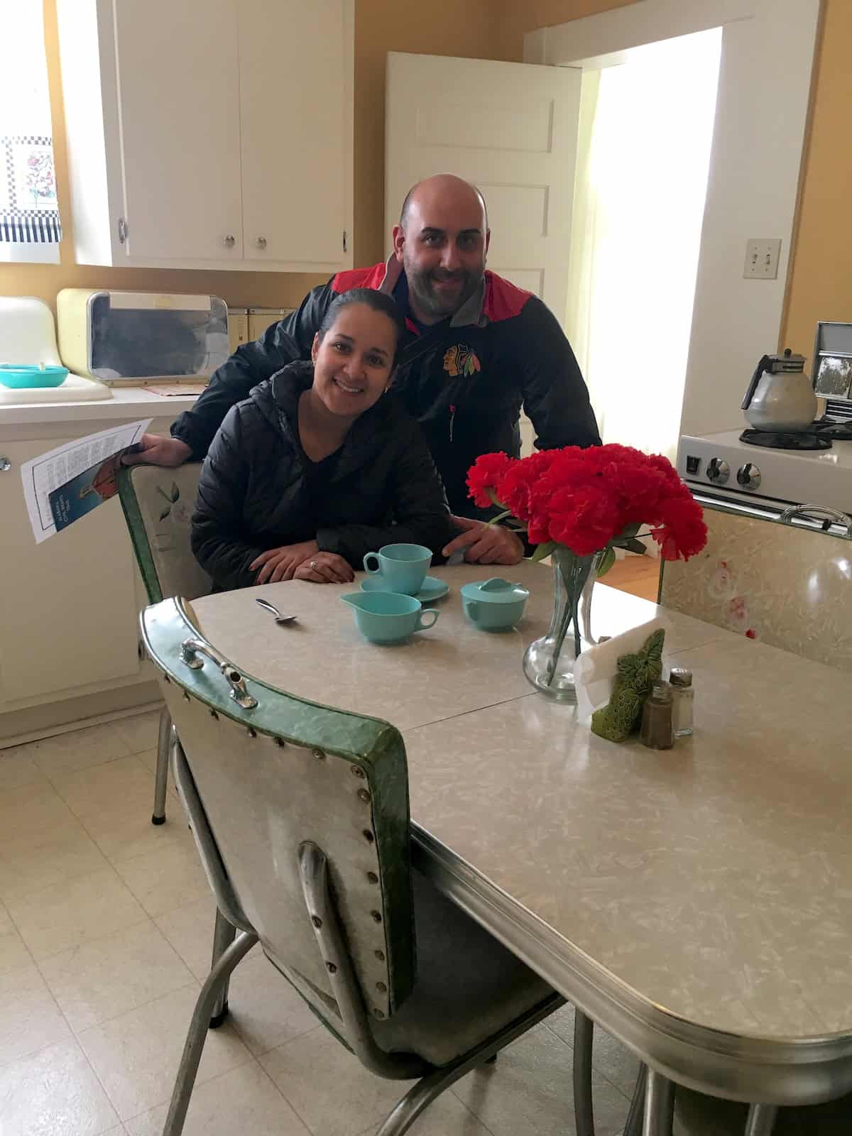 Marisol and I at the King family kitchen table at the Dexter Parsonage