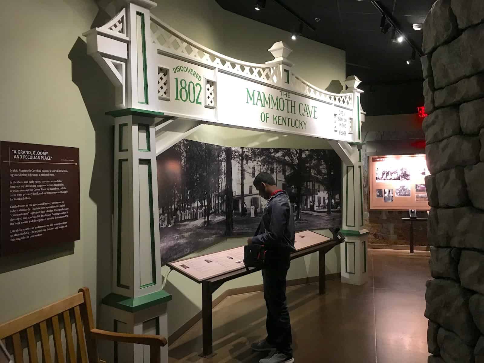 Cave tourism history exhibit at the museum at Mammoth Cave National Park in Kentucky