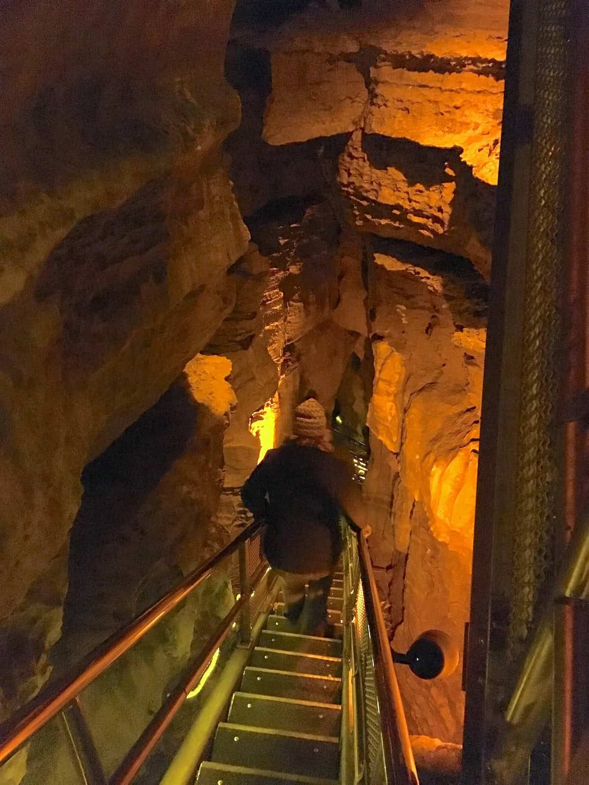 Walking down the stairs on the Domes and Dripstones tour