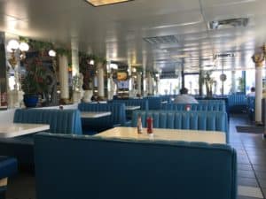 Dining area at the Mad Greek Café in Baker, California
