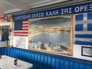 A wall at the Mad Greek Café in Baker, California