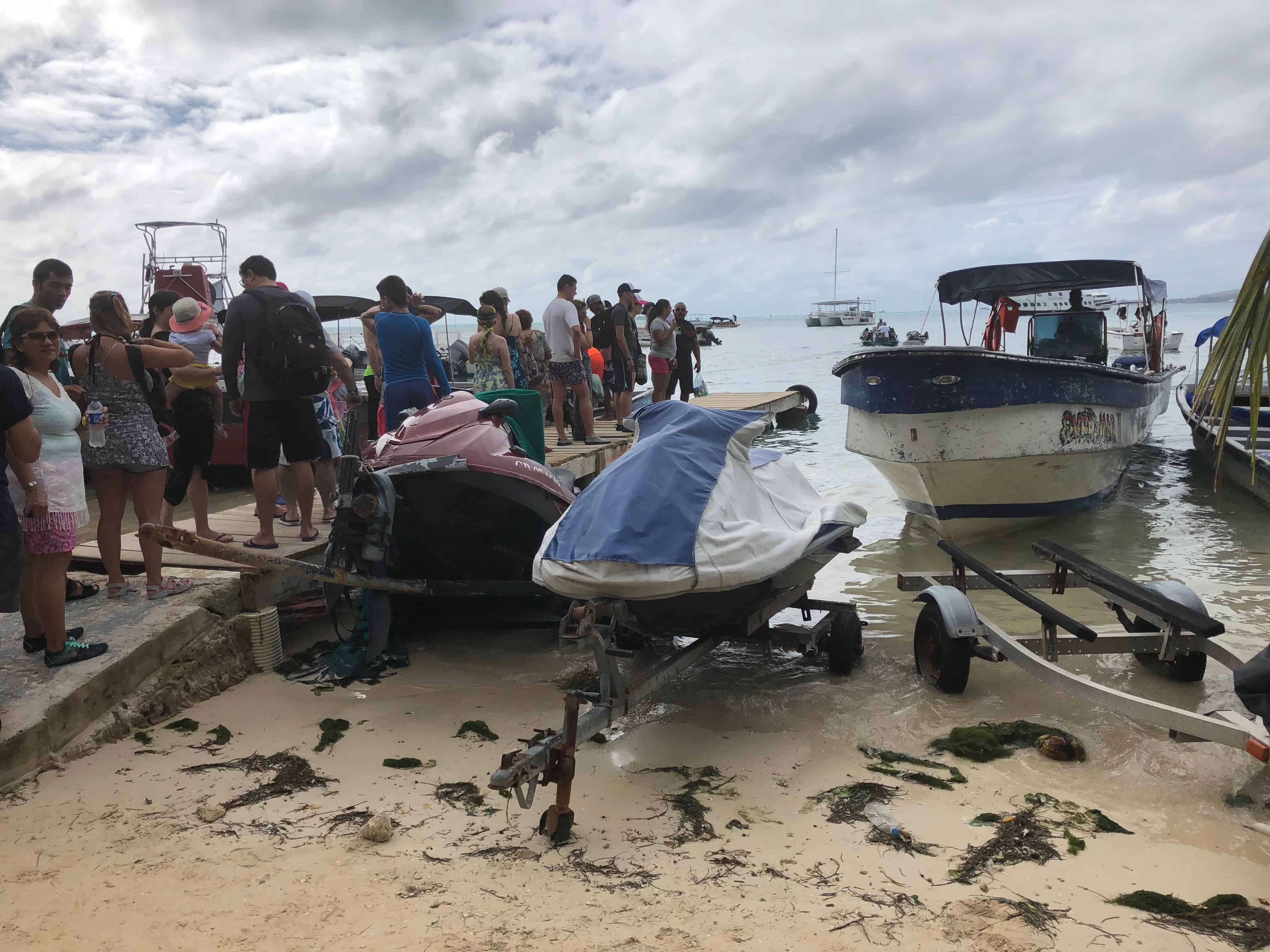 Getting on the boat in San Andrés, Colombia