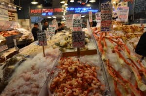 Fresh seafood at Pike Place Market in Seattle, Washington