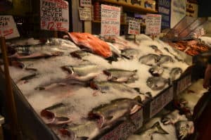 Fresh fish at Pike Place Market in Seattle, Washington