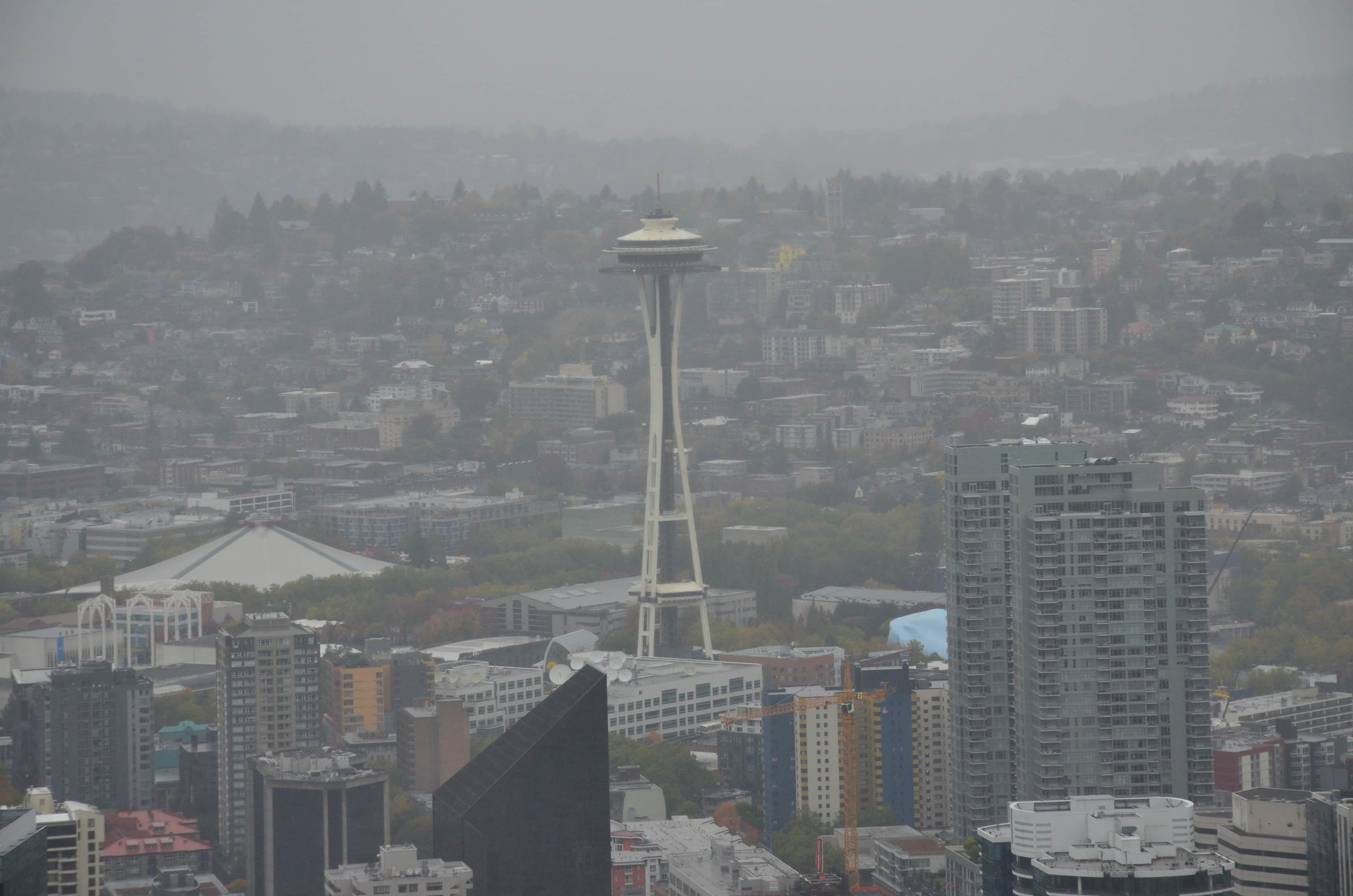Space Needle from Columbia Center in Seattle, Washington