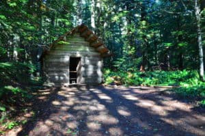 Longmire cabin on Trail of the Shadows in Mount Rainier National Park, Washington