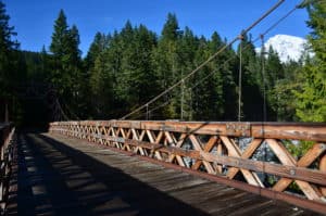 Nisqually River Suspension Bridge at Longmire Historic District in Mount Rainier National Park, Washington