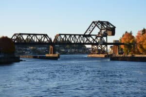 Railroad bridge at the Ballard Locks in Seattle, Washington