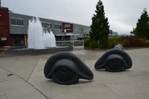 Father and Son (background) and Eye Benches I, II and III (foreground), both by Louise Bourgeois at Olympic Sculpture Park in Seattle, Washington