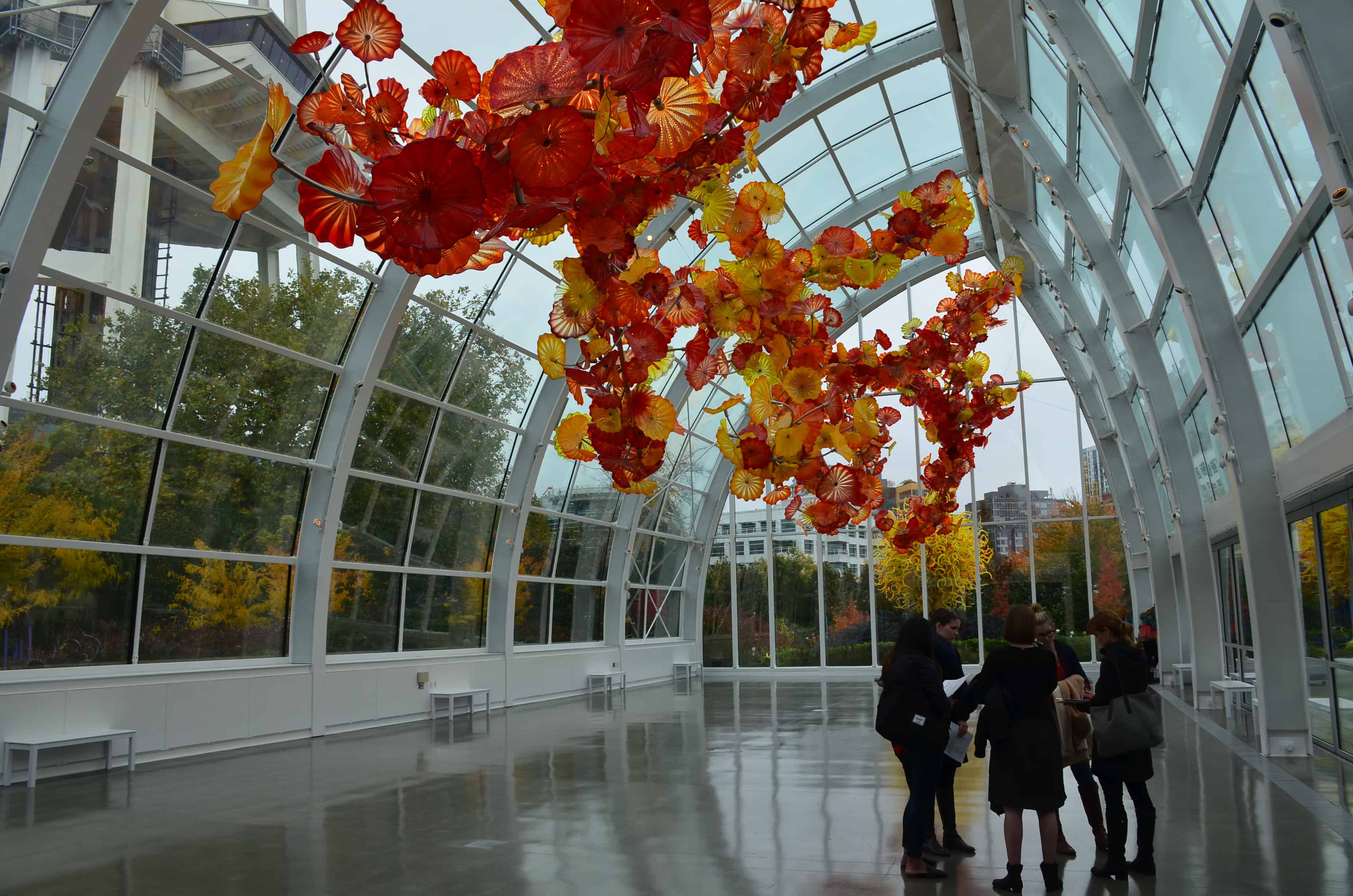 Inside the Glasshouse at Chihuly Garden and Glass in Seattle, Washington