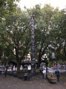 Totem pole in Pioneer Square in Seattle, Washington