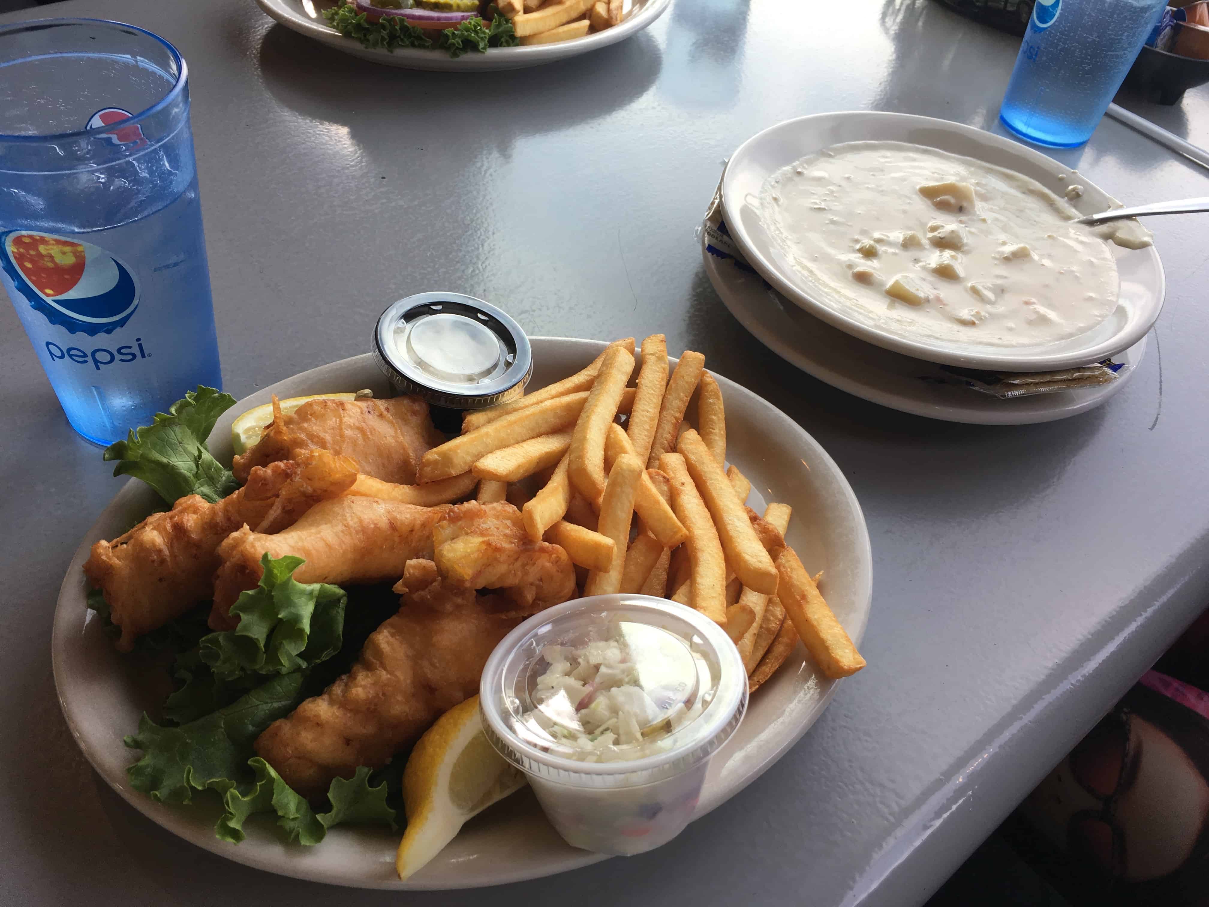 Fish and chips and clam chowder at Warmhouse