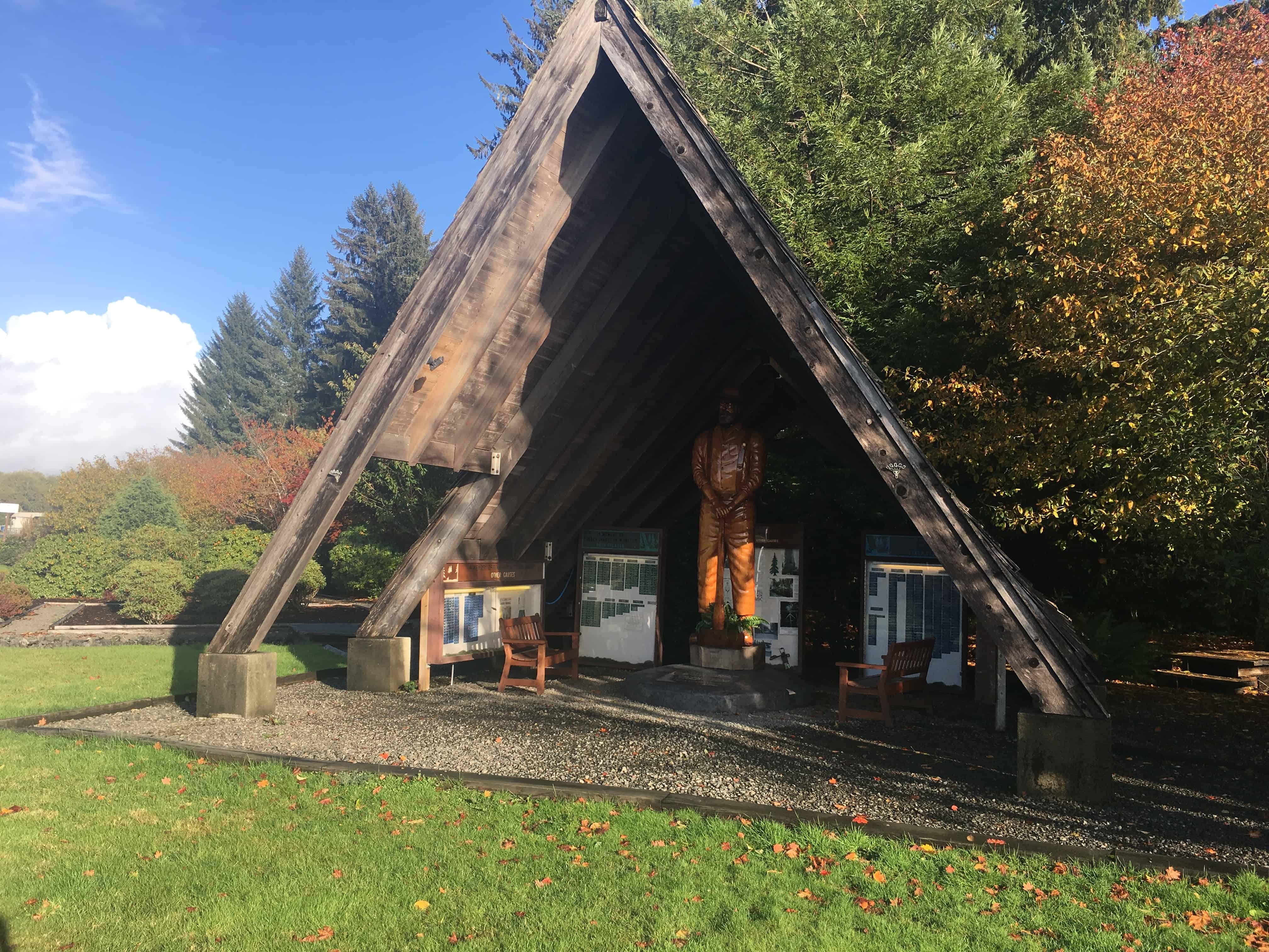 Memorial to timber industry workers at the Forks Timber Museum in Forks, Washington