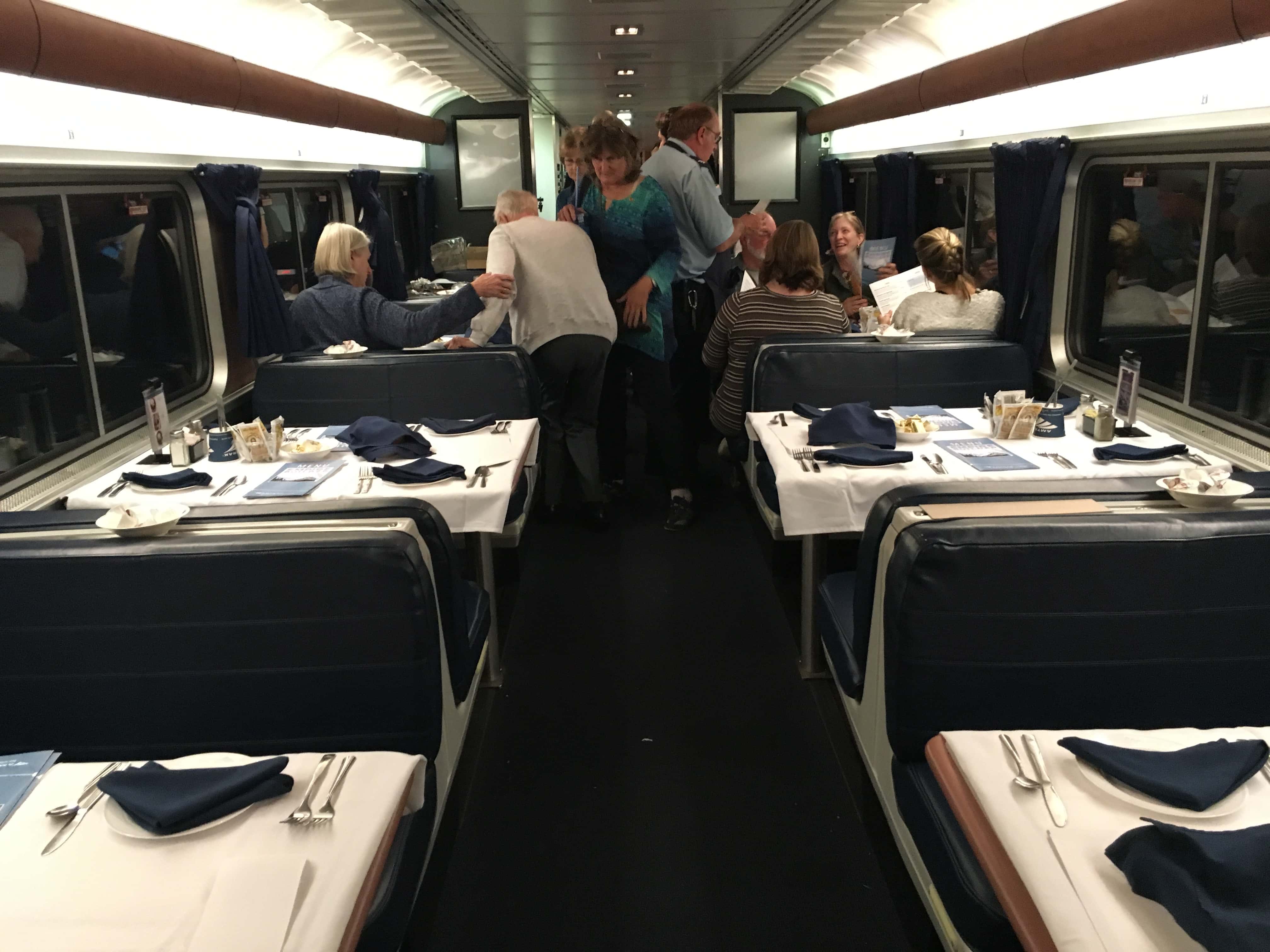 Dining car on the Amtrak Empire Builder from Seattle to Chicago