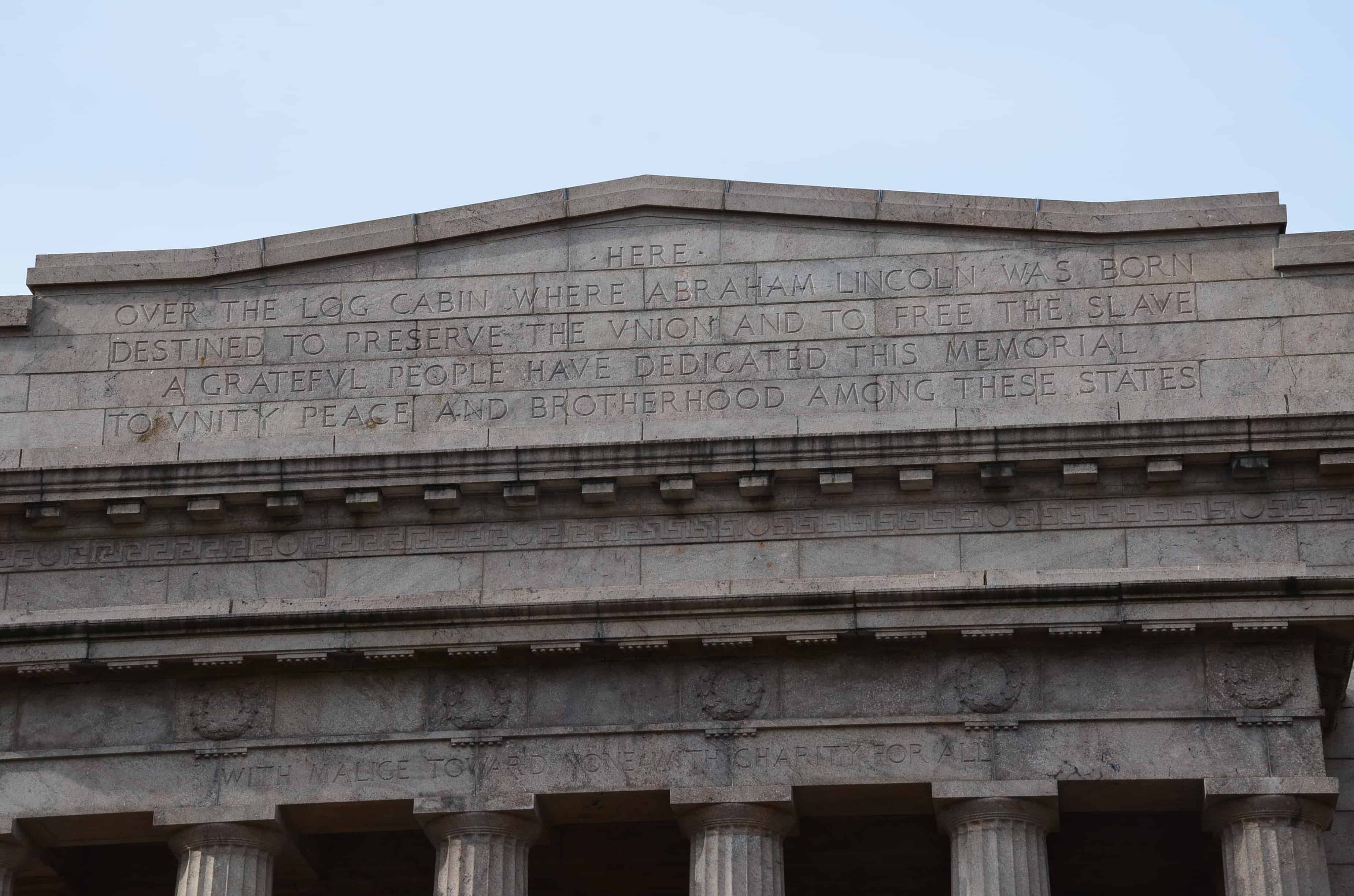 Inscriptions on the Memorial Building at Abraham Lincoln Birthplace National Historical Park in Kentucky