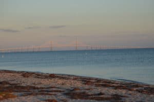 Sunshine Skyway Bridge from East Beach at Fort De Soto Park in Florida