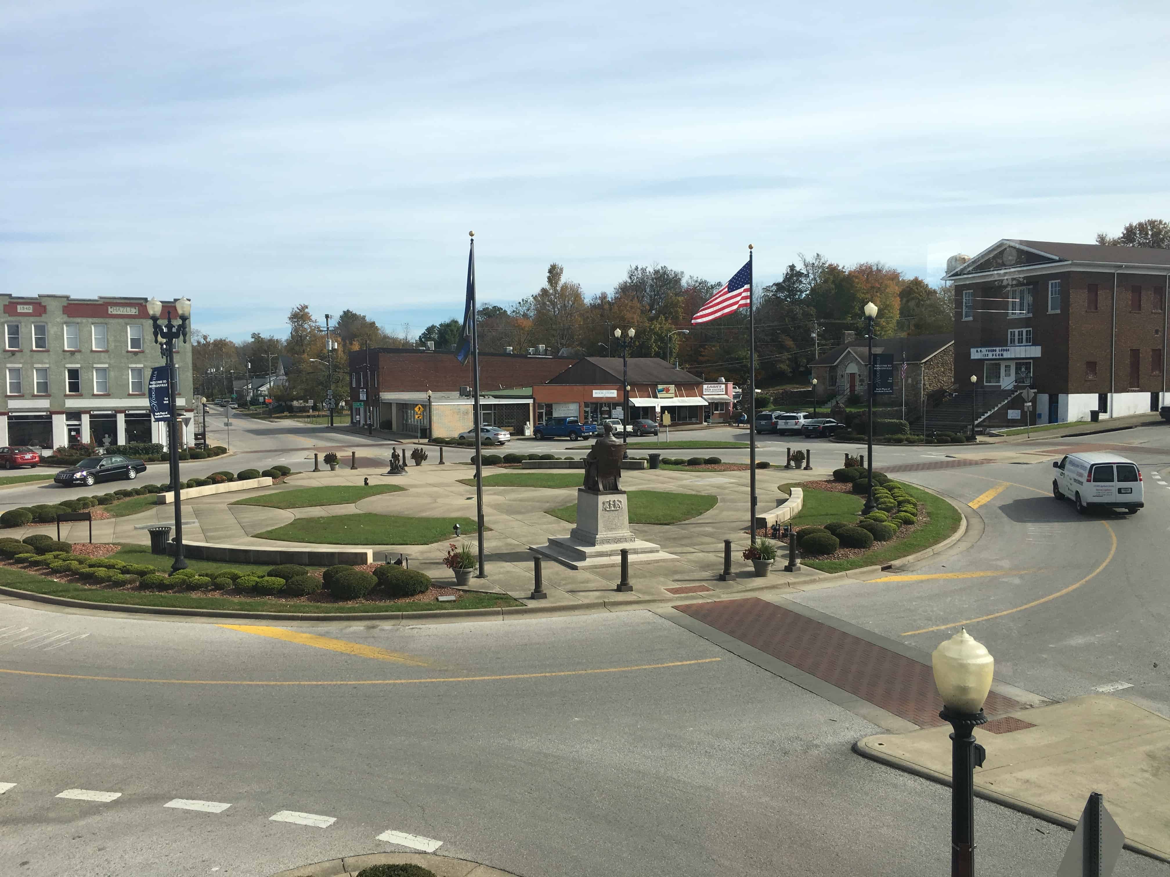 View of Lincoln Square Circle from the Lincoln Museum in Hodgenville, Kentucky
