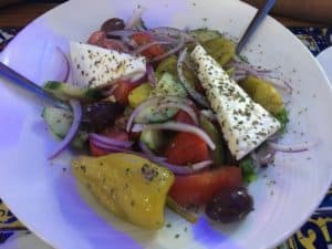 Greek salad at Hellas Restaurant in Tarpon Springs, Florida
