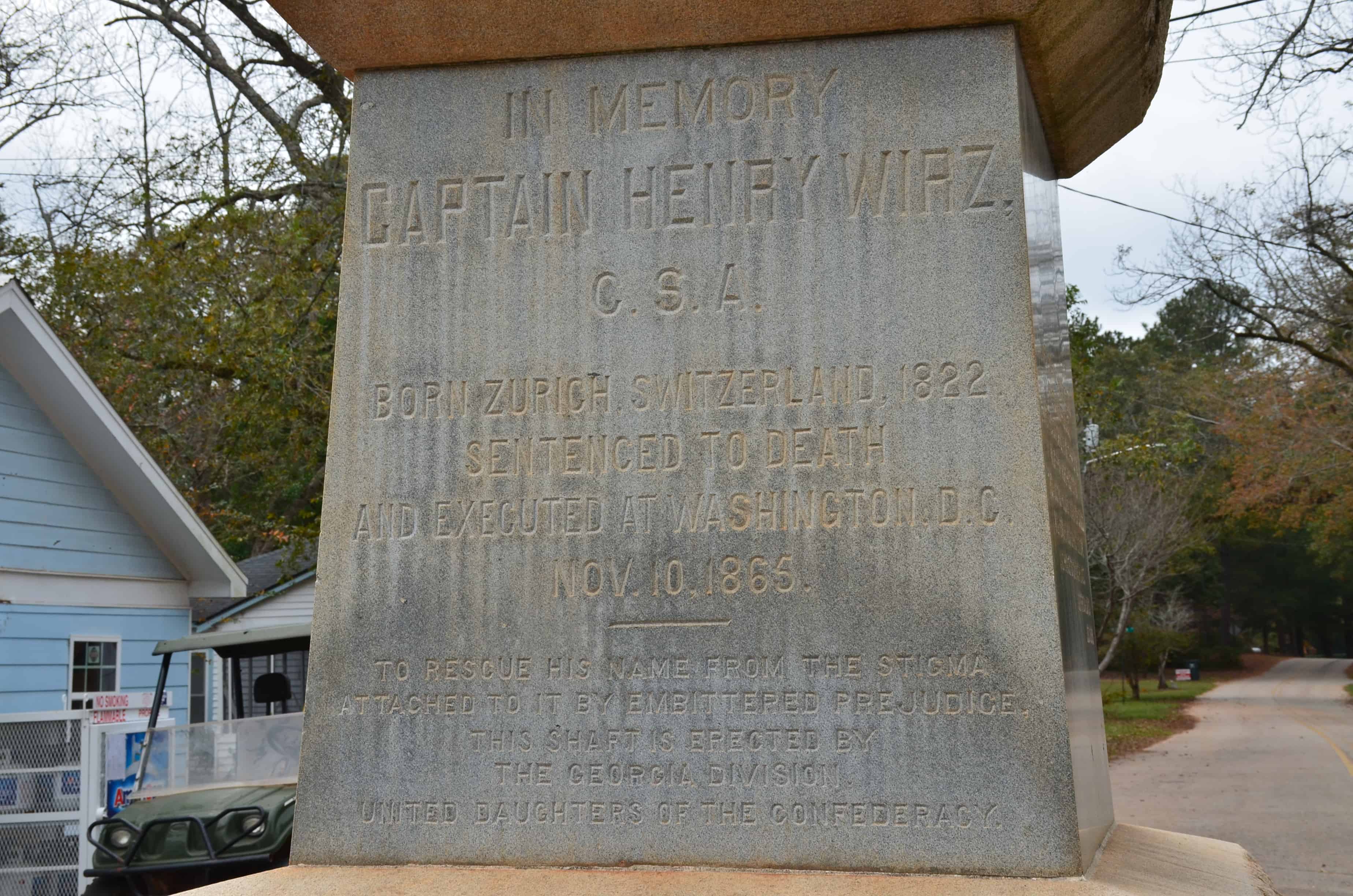 Wirz monument in Andersonville, Georgia