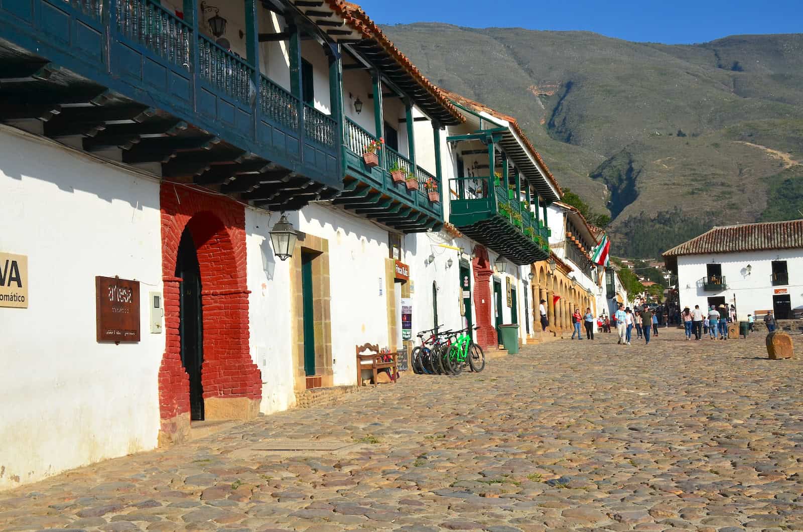 Colonial buildings on Plaza Mayor in Villa de Leyva, Boyacá, Colombia