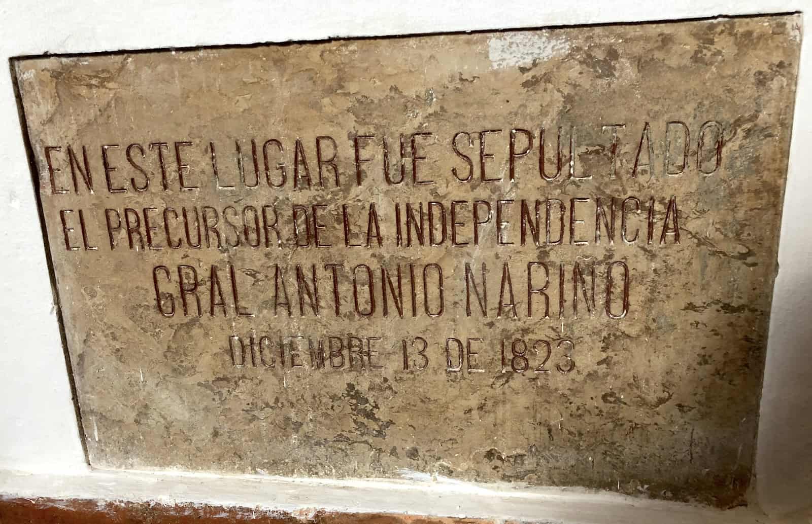 Burial place of Antonio Nariño at Our Lady of the Rosary