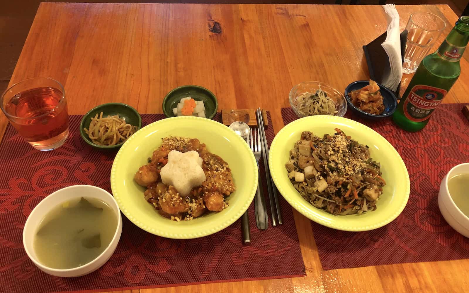 Pollo apanado (left) and pocum salcuksu (right) at Comida Coreana