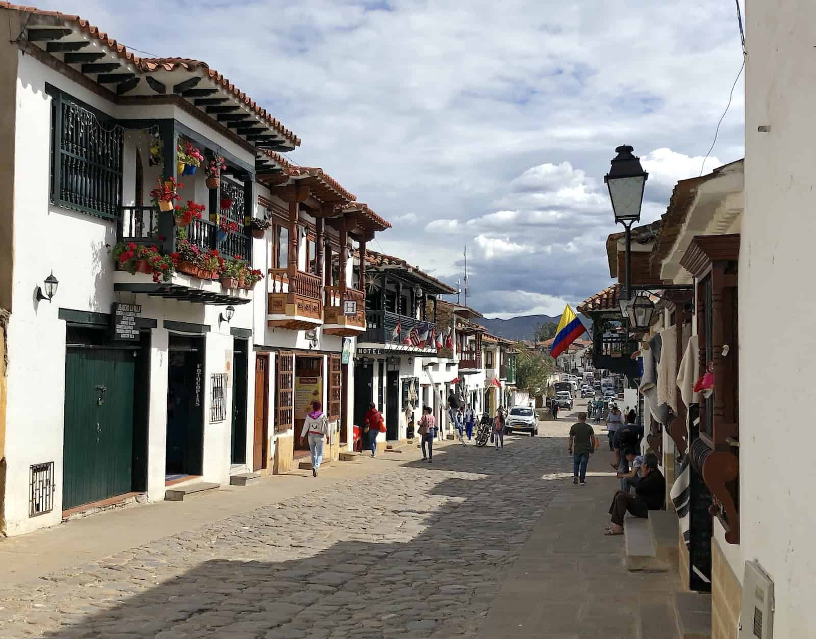 Looking down a street in Villa de Leyva, Boyacá, Colombia