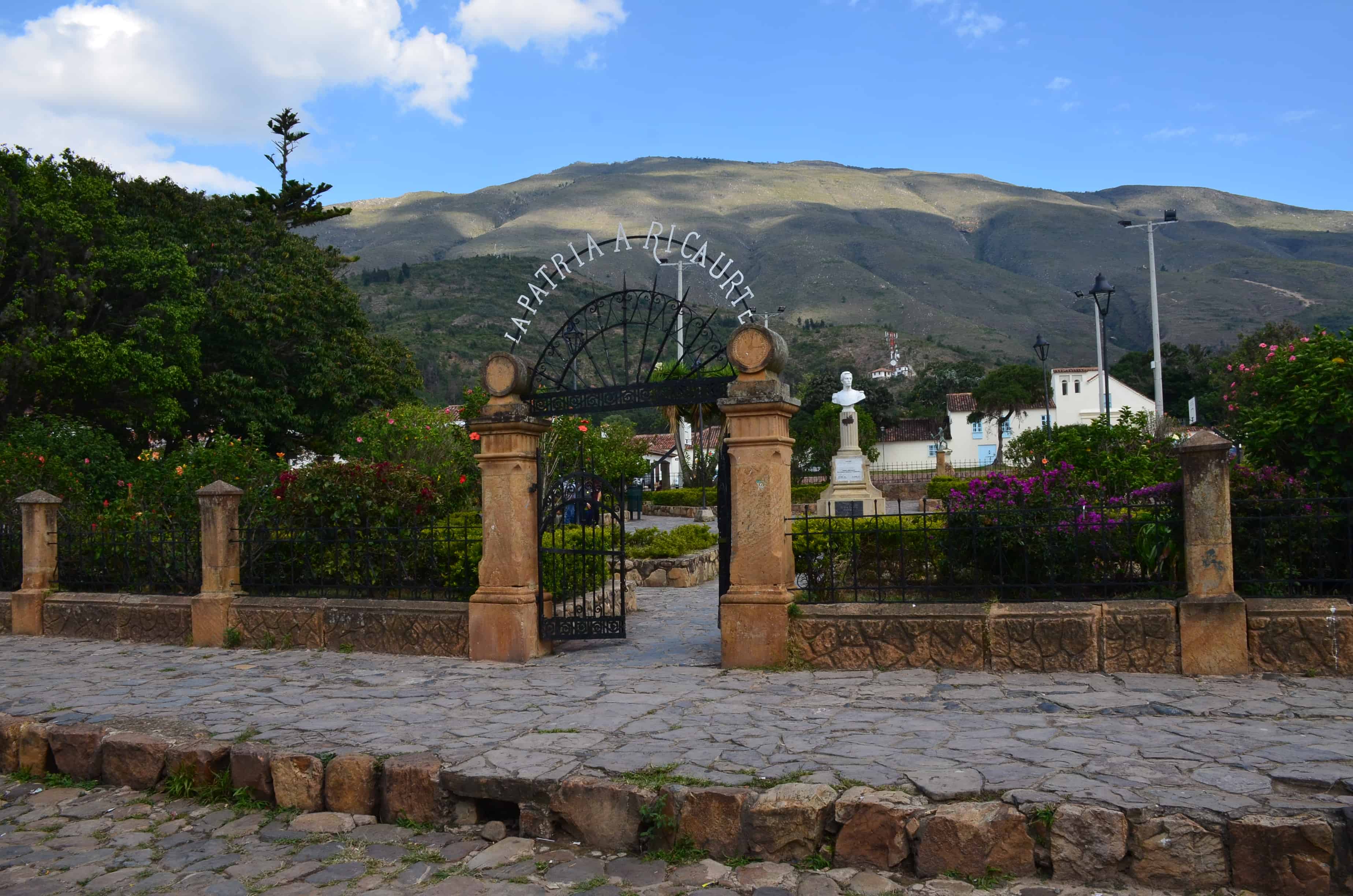 Entrance to the garden at Parque Ricaurte in Villa de Leyva, Boyacá, Colombia