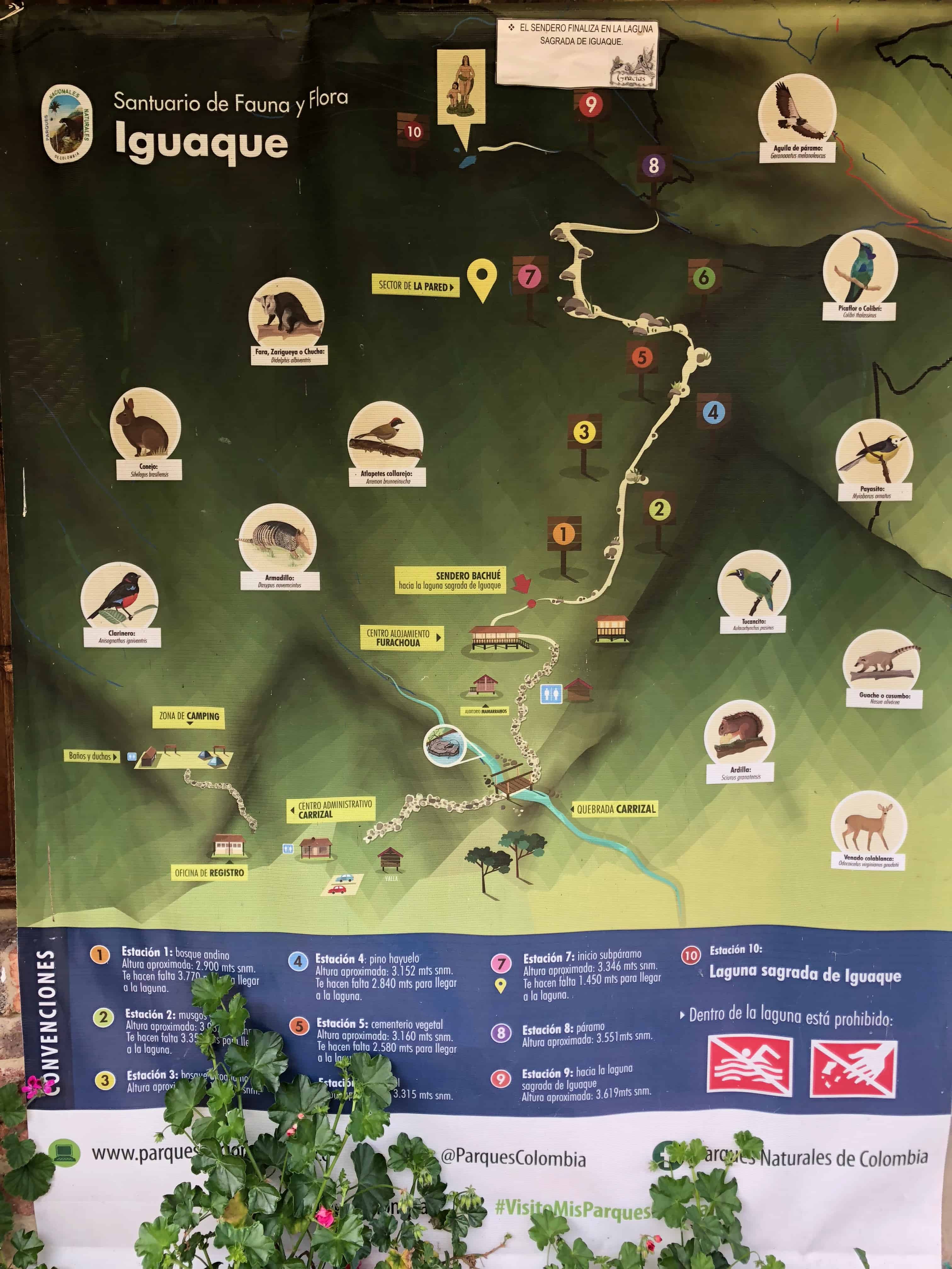 Trail map at Iguaque Flora and Fauna Sanctuary near Villa de Leyva, Boyacá, Colombia