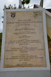 Commemorative plaque at Pantano de Vargas in Boyacá, Colombia