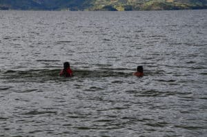 Brave swimmers at Playa Blanca, Lago de Tota, Boyacá, Colombia