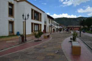 Buildings on the plaza in Nobsa, Boyacá, Colombia