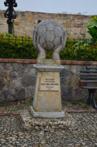Monument to the football manufacturing industry in Monguí, Boyacá, Colombia