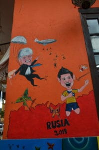 Colombia's 2018 World Cup mural at Restaurante Cazuelas Boyacenses in Ráquira, Boyacá, Colombia