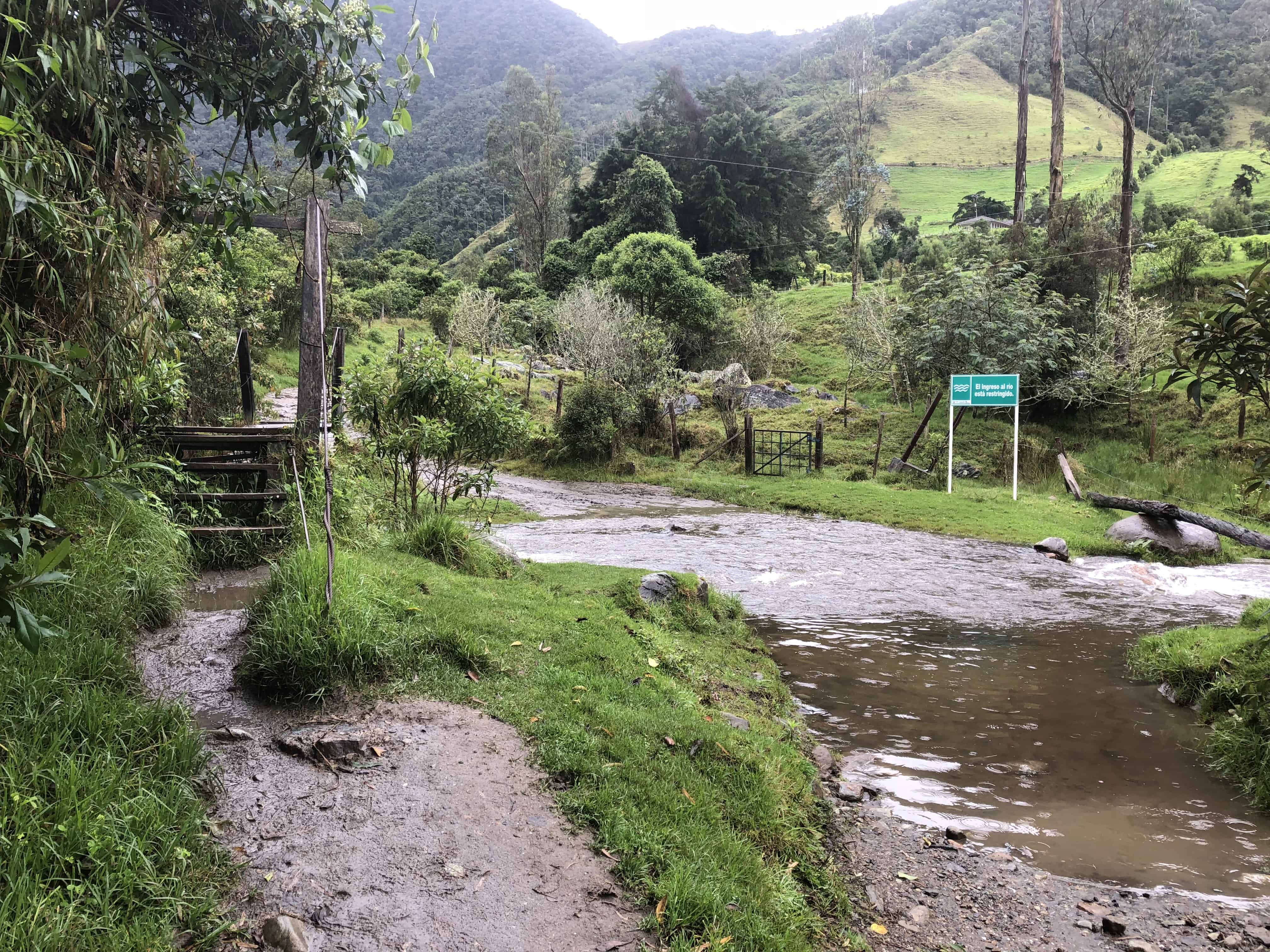The river crossing over the trail at Cocora Valley in Quindío, Colombia
