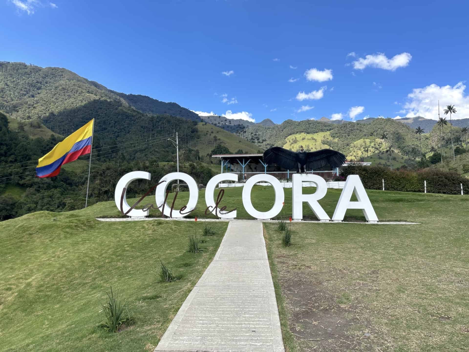Cocora sign at the Palm Forest at Cocora Valley in Quindío, Colombia