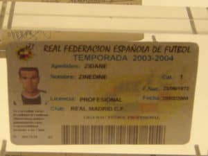 Zidane's ID at Estadio Santiago Bernabéu in Madrid, Spain