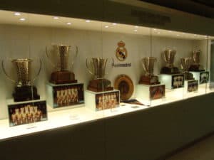 Basketball trophies at Estadio Santiago Bernabéu in Madrid, Spain